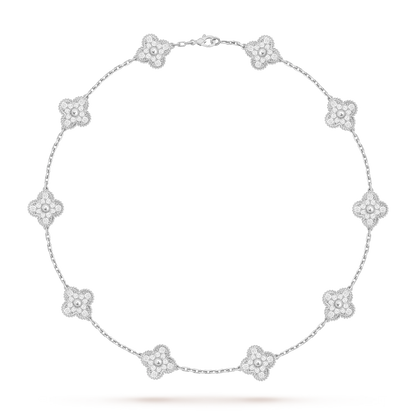 [Limara]CLASSIC LUCKY 10-MOTIF CLOVER NECKLACE WHITE GOLD COLLECTION