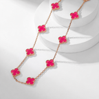NEW CLOVER 10 MOTIFS PINK ENAMEL NECKLACE
