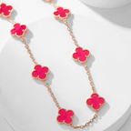 NEW CLOVER 10 MOTIFS PINK ENAMEL NECKLACE