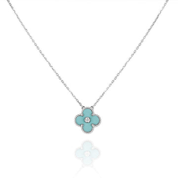 [Limara]CLOVER 1 DIAMOND LIGHT BLUE SILVER NECKLACE