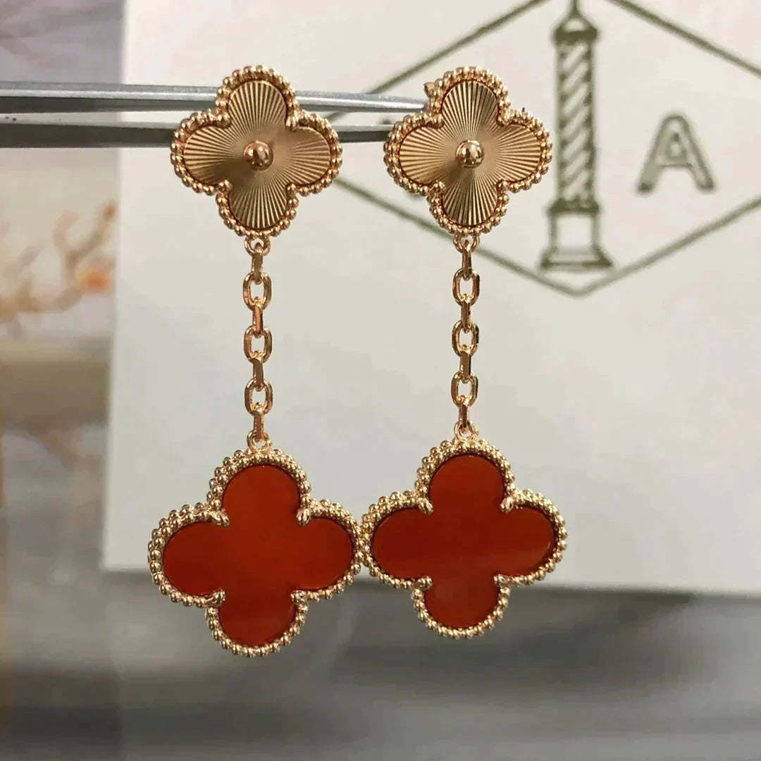 [Limara]CLOVER 2 MOTIF  LASER CARNELIAN EARRINGS