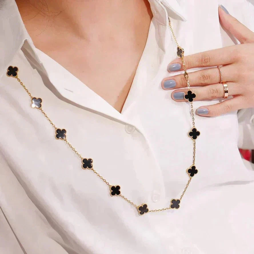 [Limara]CLOVER 20 MOTIFS ONYX NECKLACE