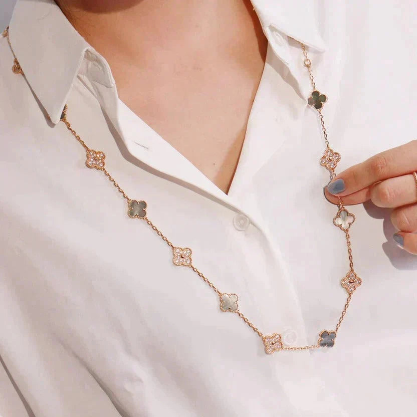 [Limara]CLOVER 20 MOTIFS DARK MOP DIAMOND  NECKLACE