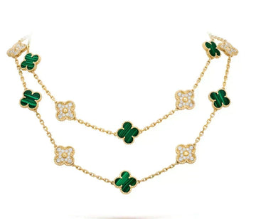 [Limara]CLOVER 20 MOTIFS MALACHITE DIAMOND NECKLACE