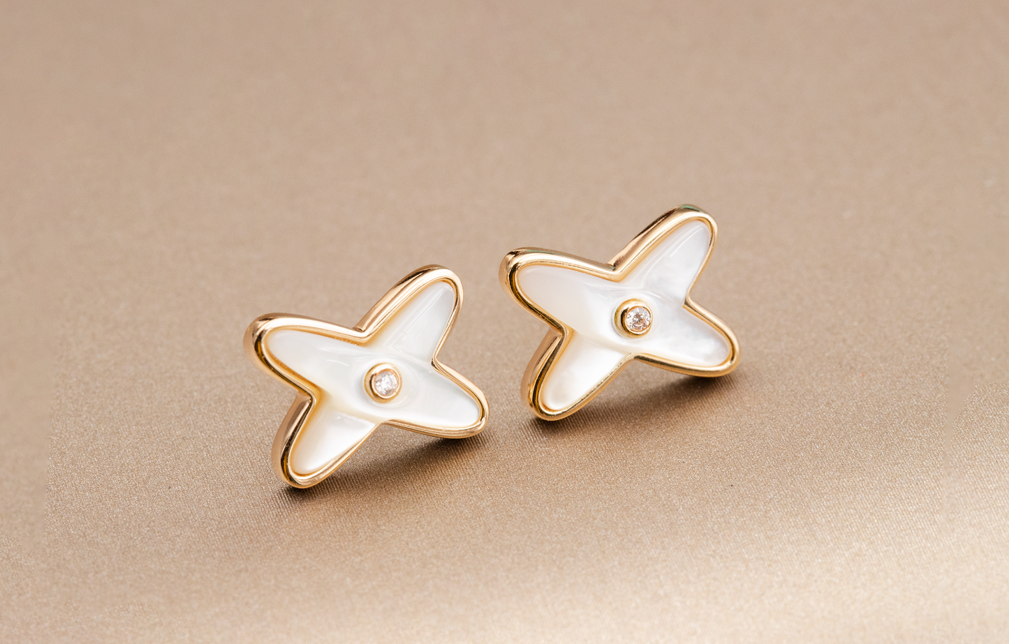 [Limara]JEUX DE WHITE MOP ROSE GOLD DIAMOND EARRINGS