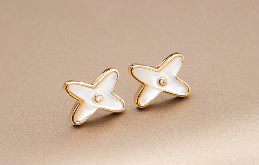 [Limara]JEUX DE WHITE MOP ROSE GOLD DIAMOND EARRINGS