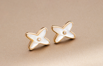 [Limara]JEUX DE WHITE MOP ROSE GOLD DIAMOND EARRINGS
