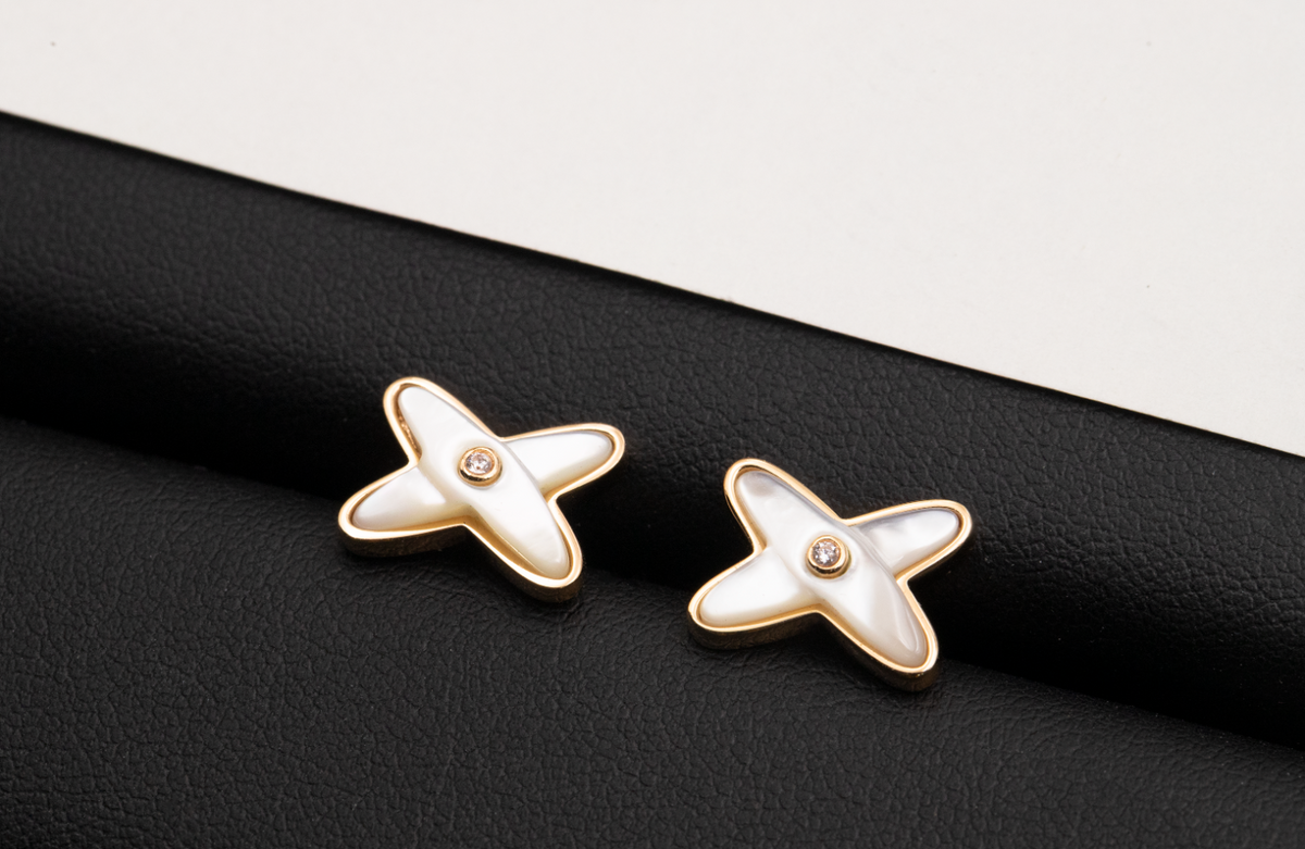 [Limara]JEUX DE WHITE MOP ROSE GOLD DIAMOND EARRINGS