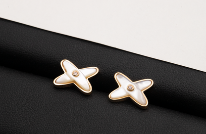 [Limara]JEUX DE WHITE MOP ROSE GOLD DIAMOND EARRINGS