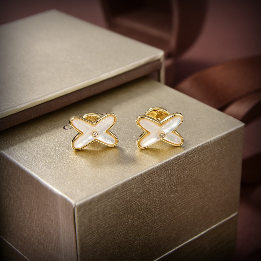[Limara]JEUX DE WHITE MOP GOLD DIAMOND EARRINGS
