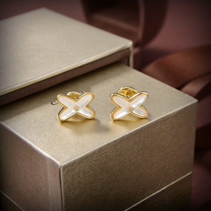 [Limara]JEUX DE WHITE MOP GOLD DIAMOND EARRINGS