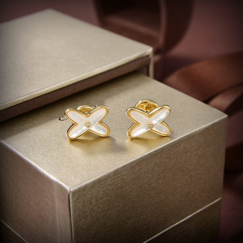 [Limara]JEUX DE WHITE MOP GOLD DIAMOND EARRINGS