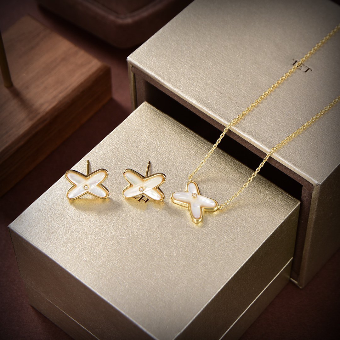 [Limara]JEUX DE WHITE MOP GOLD DIAMOND EARRINGS