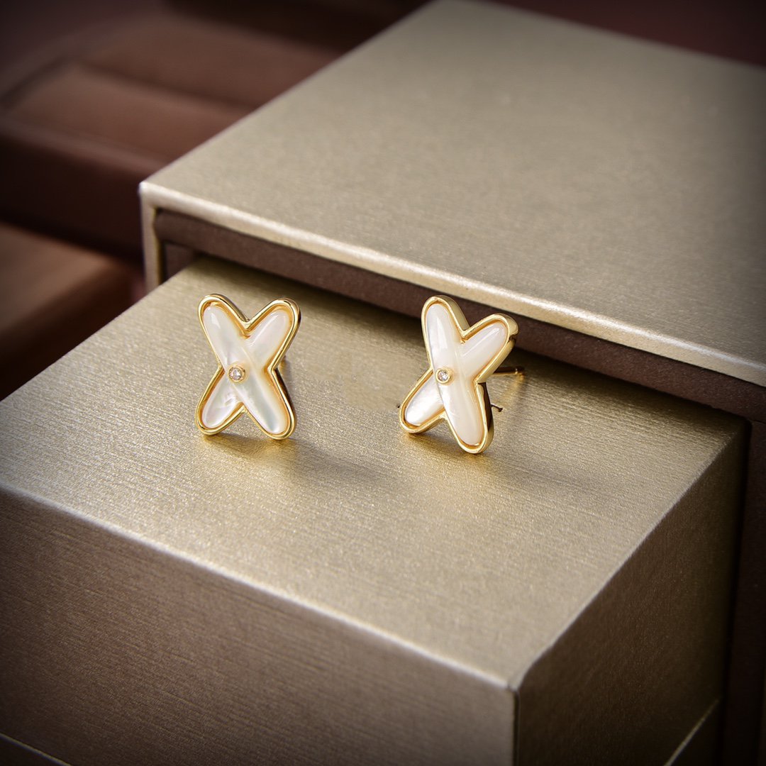 [Limara]JEUX DE WHITE MOP GOLD DIAMOND EARRINGS