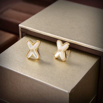 [Limara]JEUX DE WHITE MOP GOLD DIAMOND EARRINGS