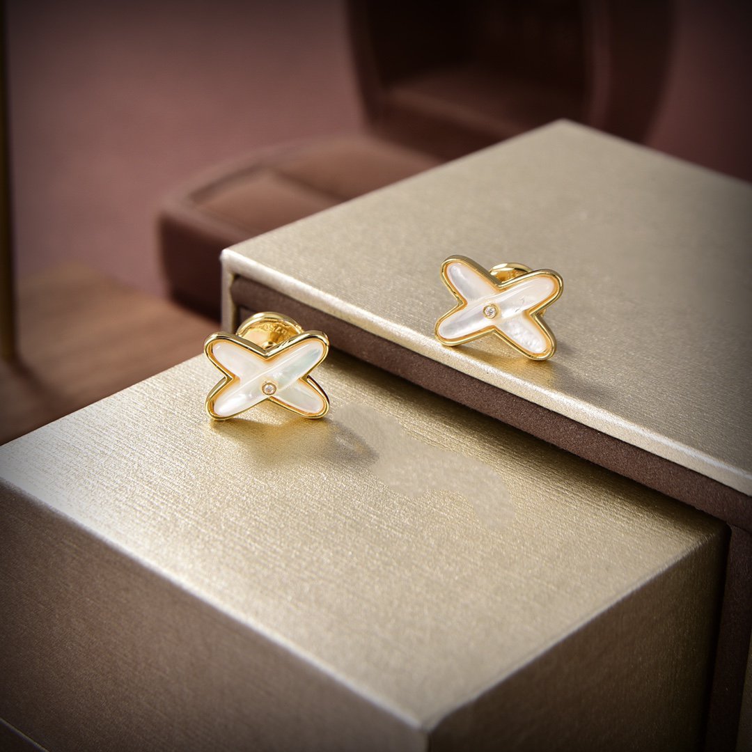 [Limara]JEUX DE WHITE MOP GOLD DIAMOND EARRINGS