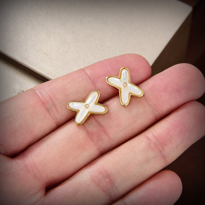 [Limara]JEUX DE WHITE MOP GOLD DIAMOND EARRINGS