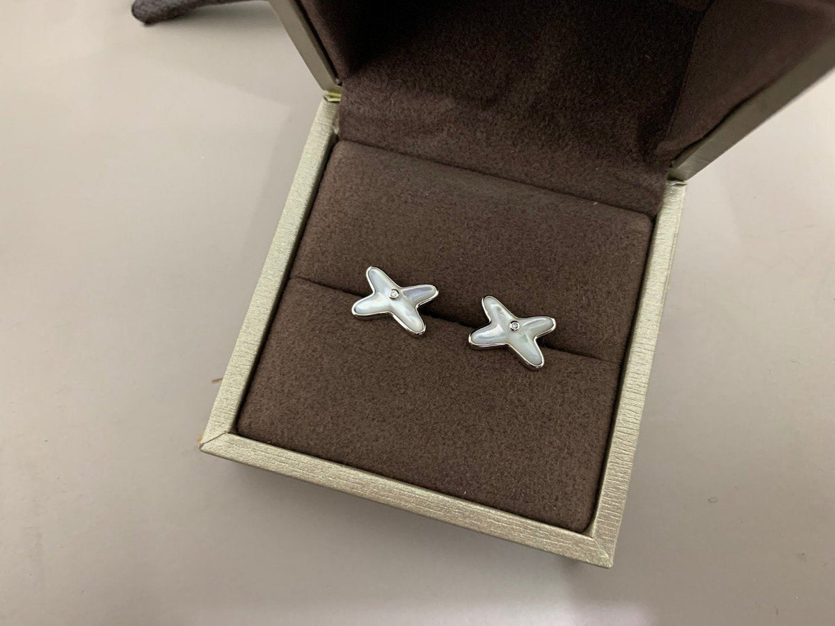 [Limara]JEUX DE WHITE MOP SILVER DIAMOND EARRINGS