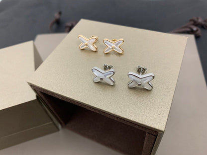 [Limara]JEUX DE WHITE MOP SILVER DIAMOND EARRINGS