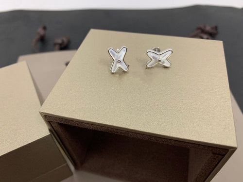 [Limara]JEUX DE WHITE MOP SILVER DIAMOND EARRINGS