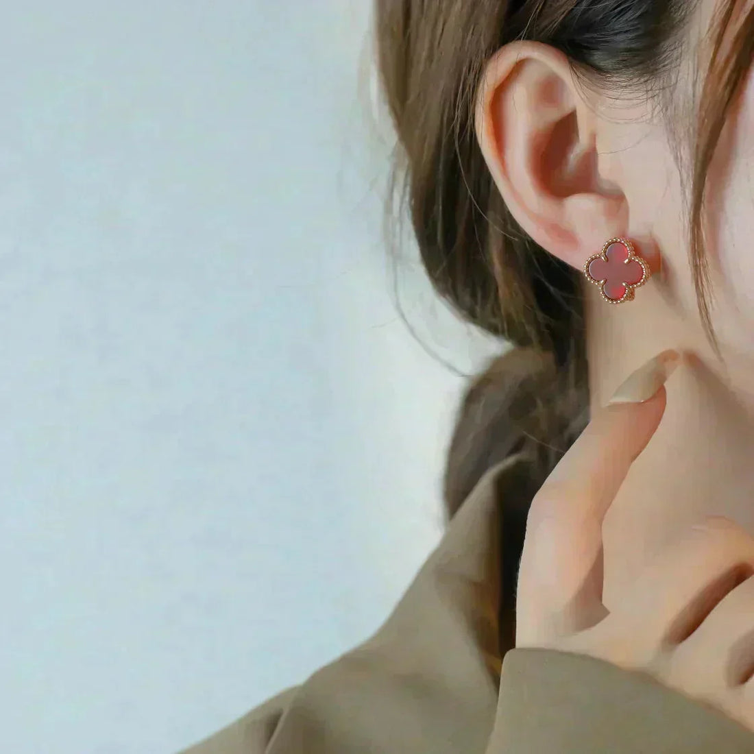 [Limara]CLOVER MEDIUM 1 MOTIFS CARNELIAN  EARRINGS