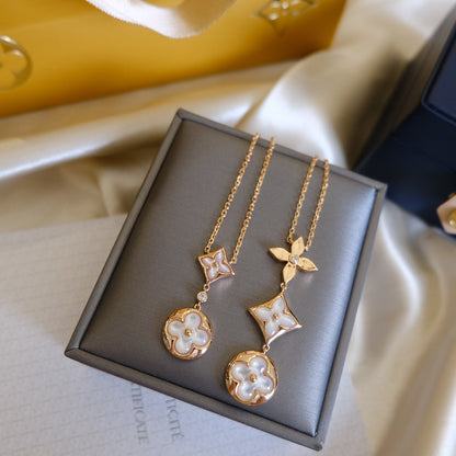 [Limara]COLOR BLOSSOM LARIAT NECKLACE ROSE GOLD WHITE MOTHER PEARL AND DIAMOND