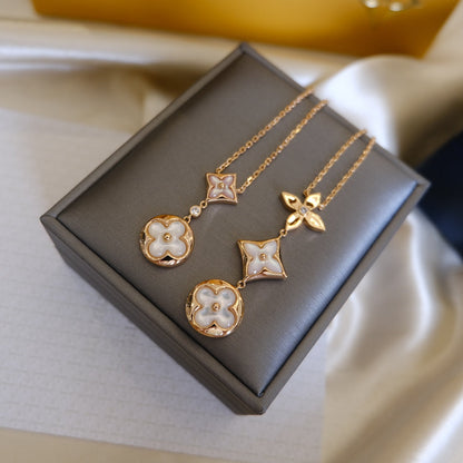 [Limara]COLOR BLOSSOM LARIAT NECKLACE ROSE GOLD WHITE MOTHER PEARL AND DIAMOND