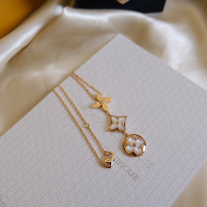[Limara]COLOR BLOSSOM LARIAT NECKLACE ROSE GOLD WHITE MOTHER PEARL AND DIAMOND
