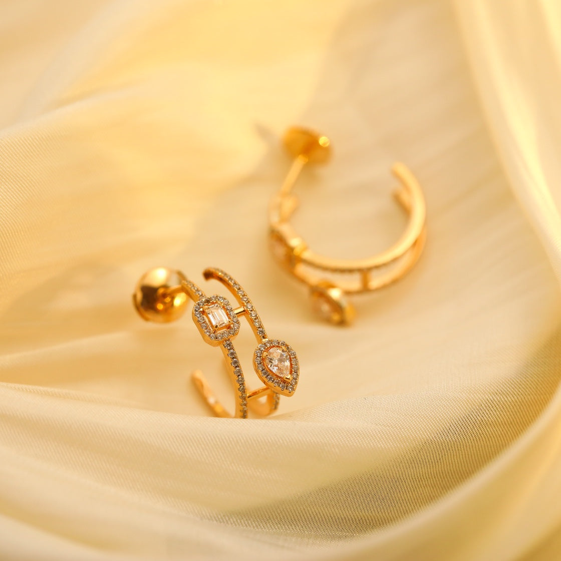 [Limara]CREOLES MY TWIN 2 RANGS SILVER DIAMOND EARRINGS