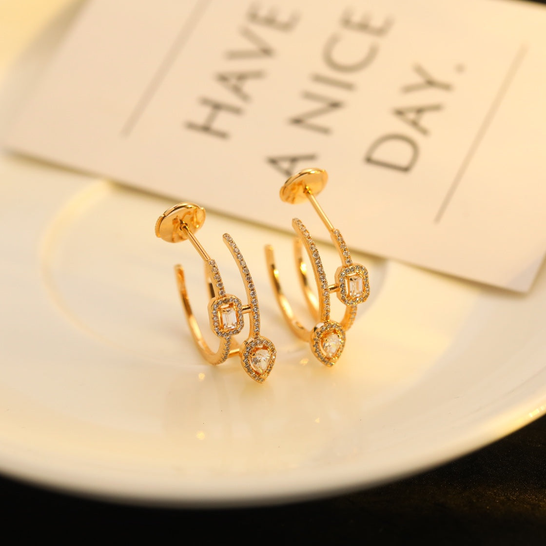 [Limara]CREOLES MY TWIN 2 RANGS SILVER DIAMOND EARRINGS