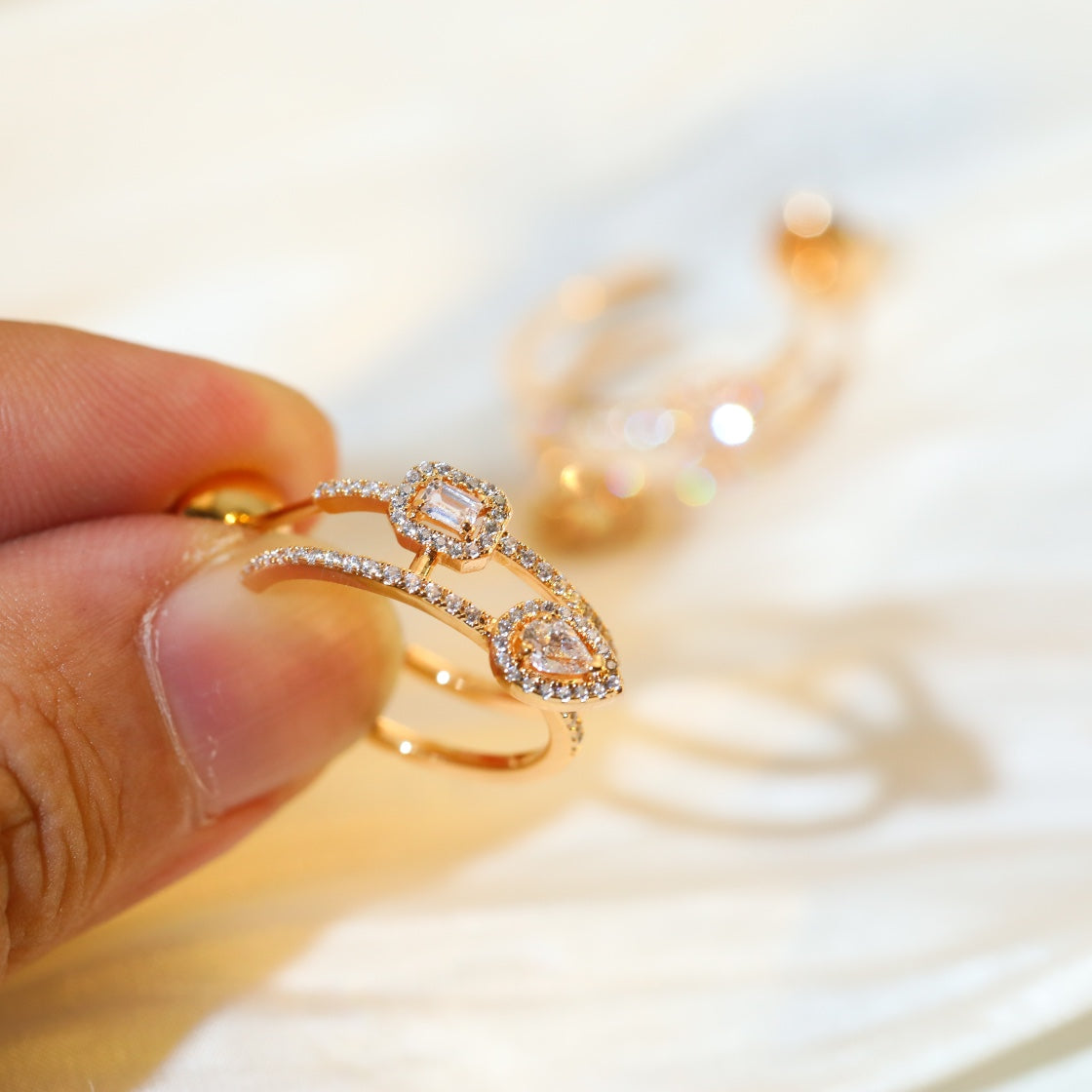 [Limara]CREOLES MY TWIN 2 RANGS SILVER DIAMOND EARRINGS