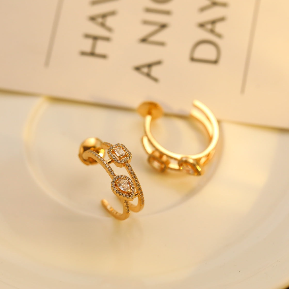 [Limara]CREOLES MY TWIN 2 RANGS SILVER DIAMOND EARRINGS