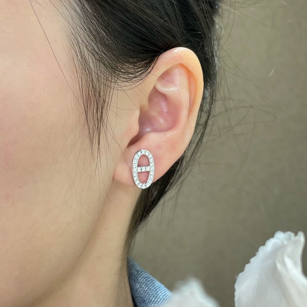 [Limara]HM FULL DIAMOND PIG NOSE STUD EARRINGS
