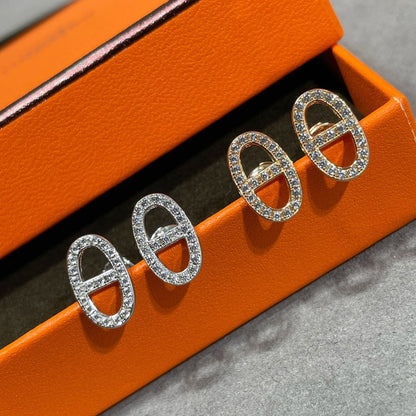 [Limara]HM FULL DIAMOND PIG NOSE STUD EARRINGS
