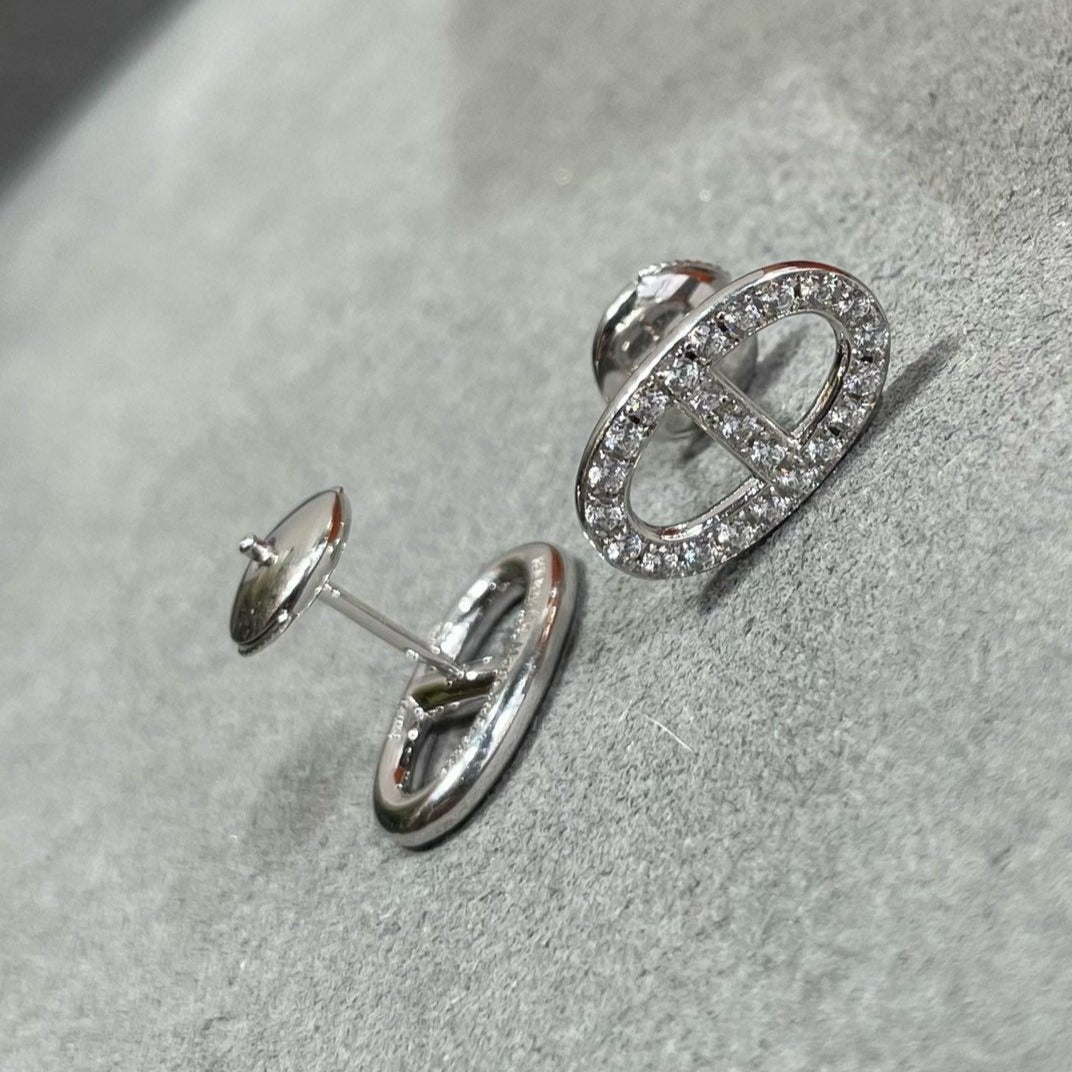 [Limara]HM FULL DIAMOND PIG NOSE STUD EARRINGS