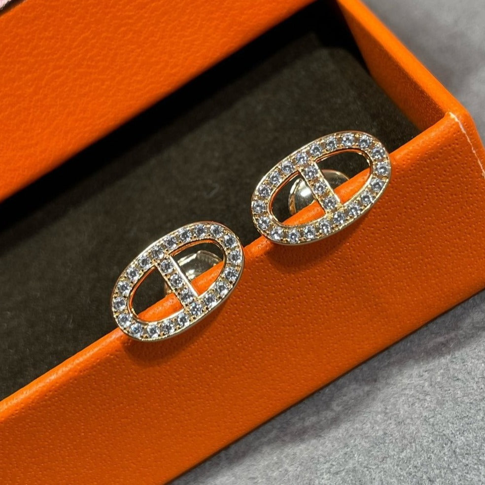 [Limara]HM FULL DIAMOND PIG NOSE STUD EARRINGS