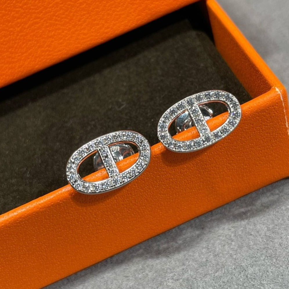 [Limara]HM FULL DIAMOND PIG NOSE STUD EARRINGS