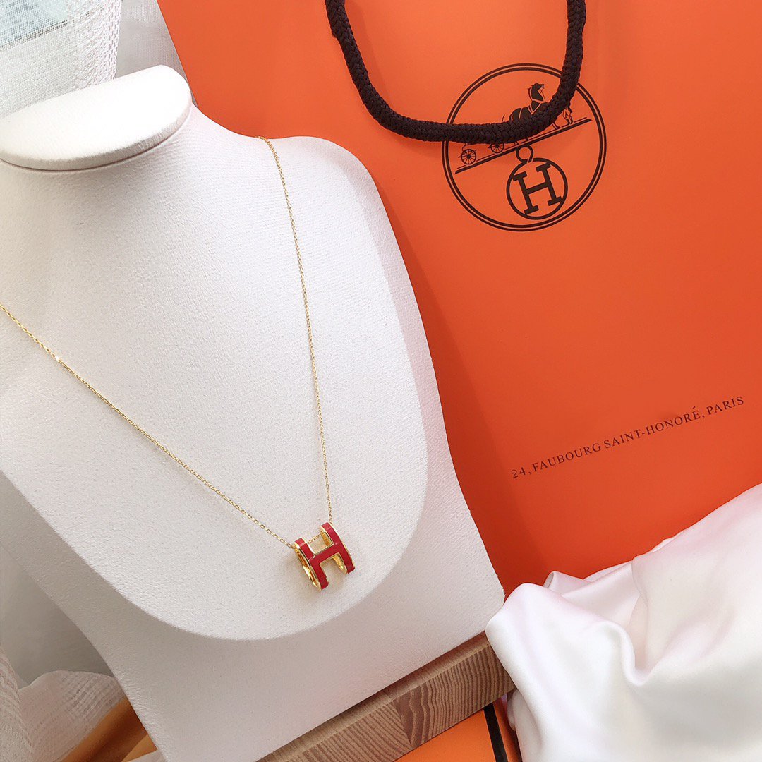 [Limara]HM CLIC RED ENAMEL GOLD NECKLACE
