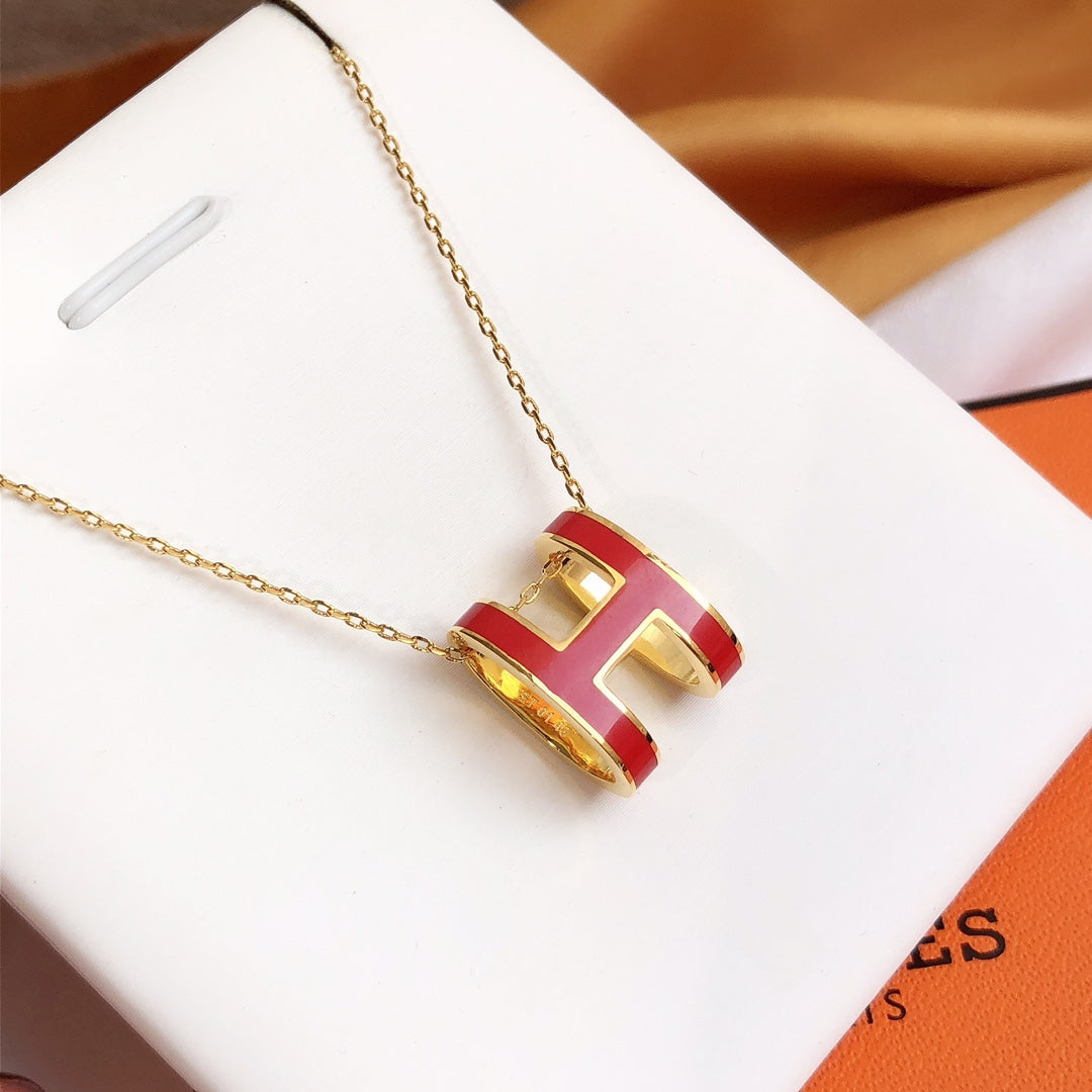 [Limara]HM CLIC RED ENAMEL GOLD NECKLACE