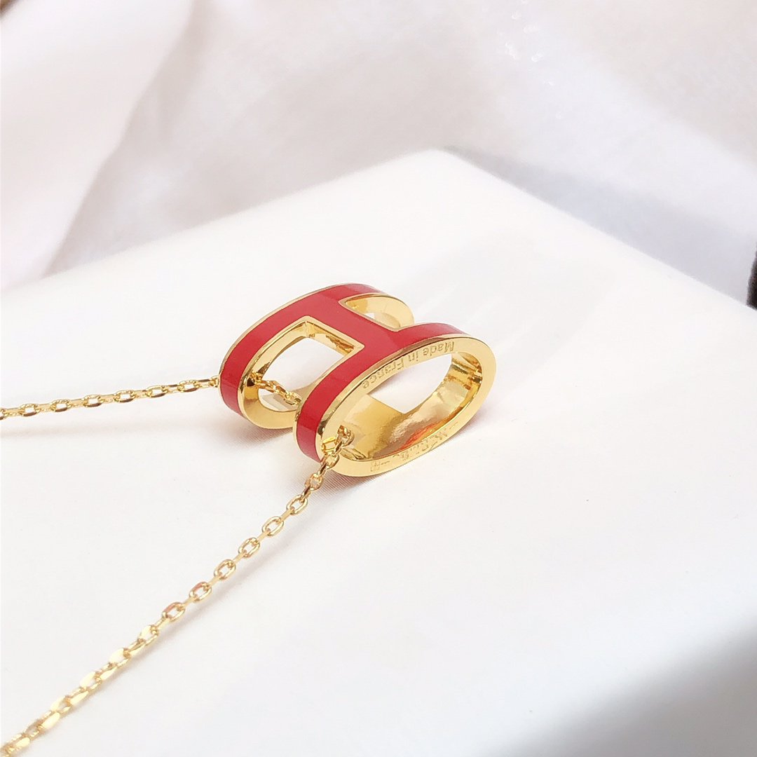 [Limara]HM CLIC RED ENAMEL GOLD NECKLACE