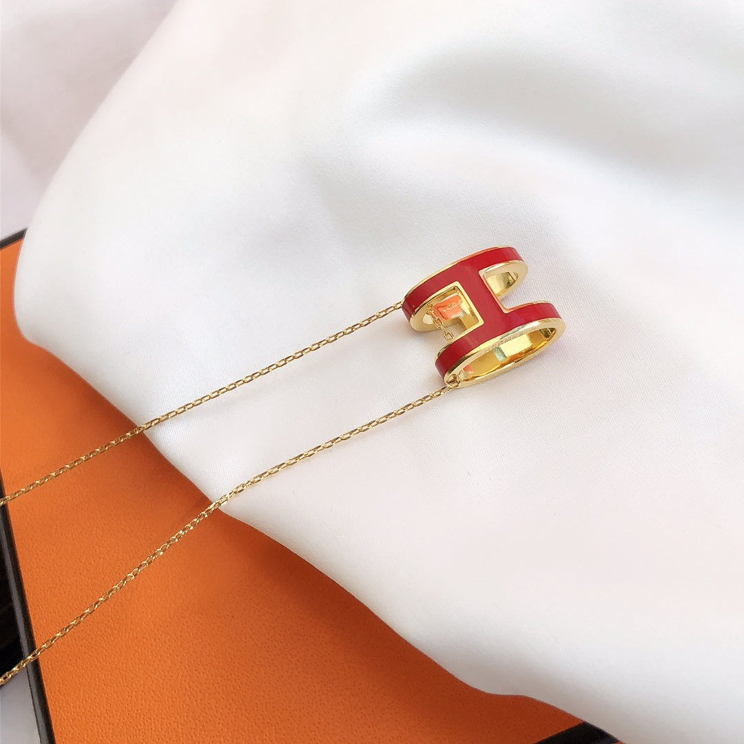 [Limara]HM CLIC RED ENAMEL GOLD NECKLACE