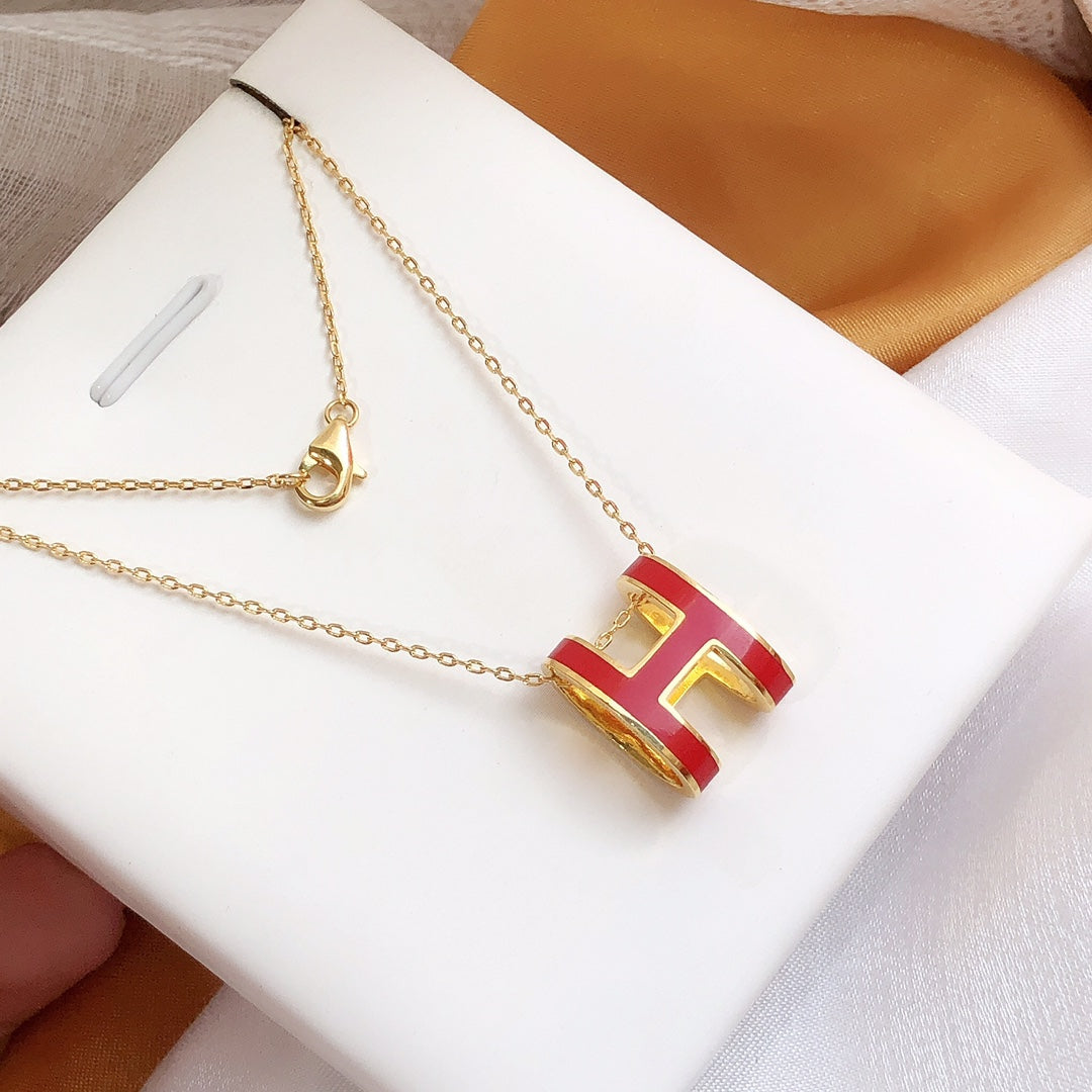 [Limara]HM CLIC RED ENAMEL GOLD NECKLACE