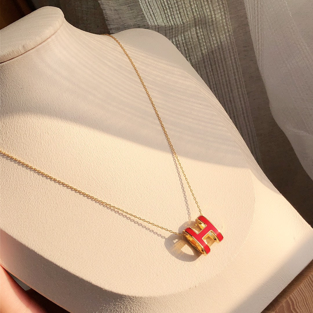 [Limara]HM CLIC RED ENAMEL GOLD NECKLACE