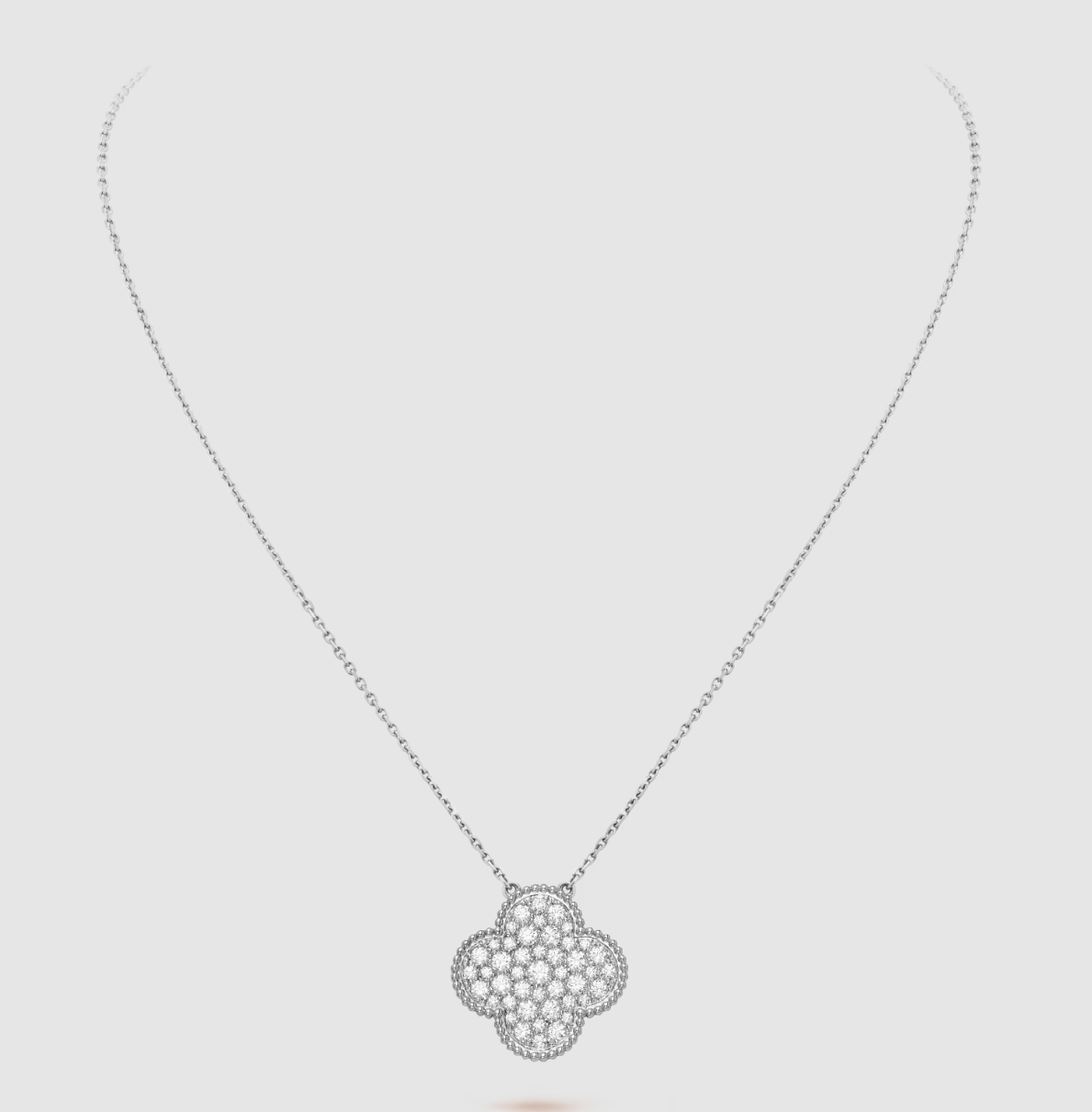 [Limara]CLOVER 25MM LARGE PENDANT DIAMOND PAVED SILVER NECKLACE