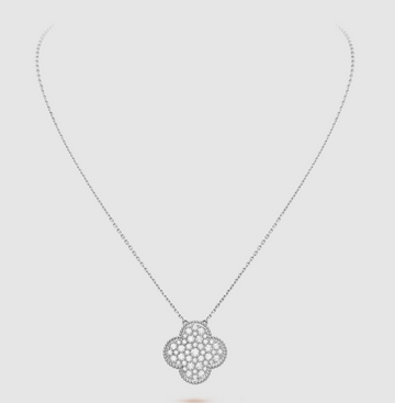 [Limara]CLOVER 25MM LARGE PENDANT DIAMOND PAVED SILVER NECKLACE