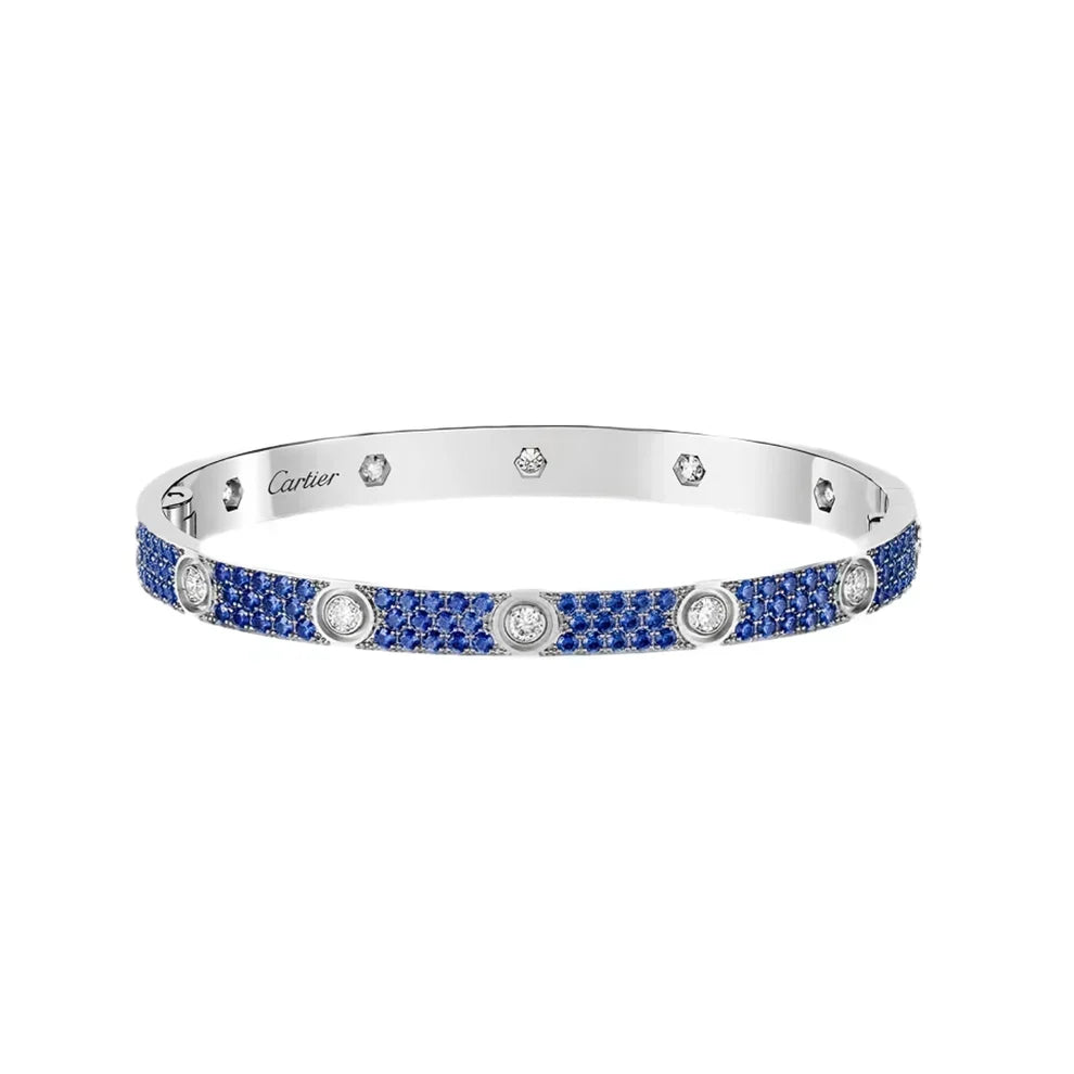 [Limara]Pave Gemstone Love &Force Large Horseshoe Diamond Duo Bracelet Stack Set