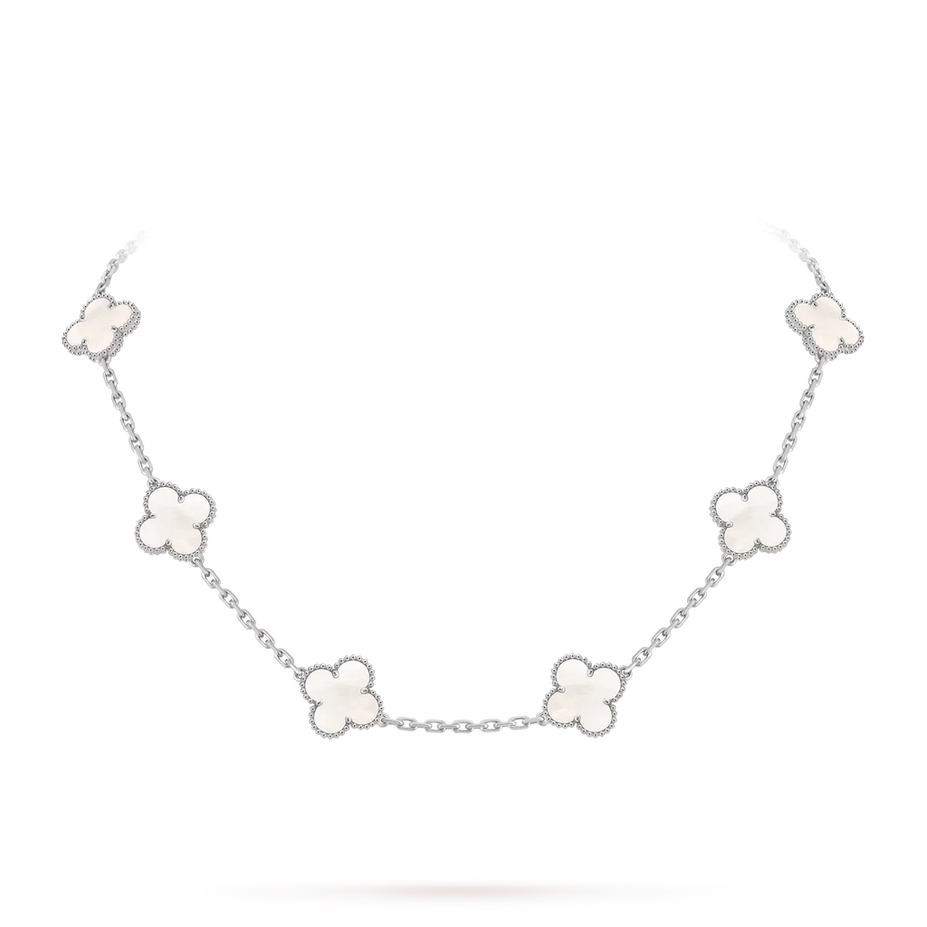 [Limara]CLASSIC LUCKY 10-MOTIF CLOVER NECKLACE WHITE GOLD COLLECTION