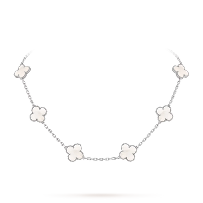 [Limara]CLASSIC LUCKY 10-MOTIF CLOVER NECKLACE WHITE GOLD COLLECTION