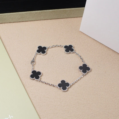 [Limara]LUCKY CLOVER 5-MOTIF BRACELET - BLACK OXNY COLLECTION