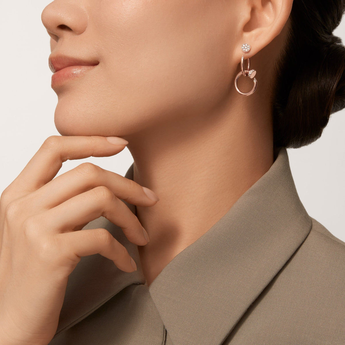 [Limara] JUSTE HALF DIAMOND DOUBLE EARRINGS
